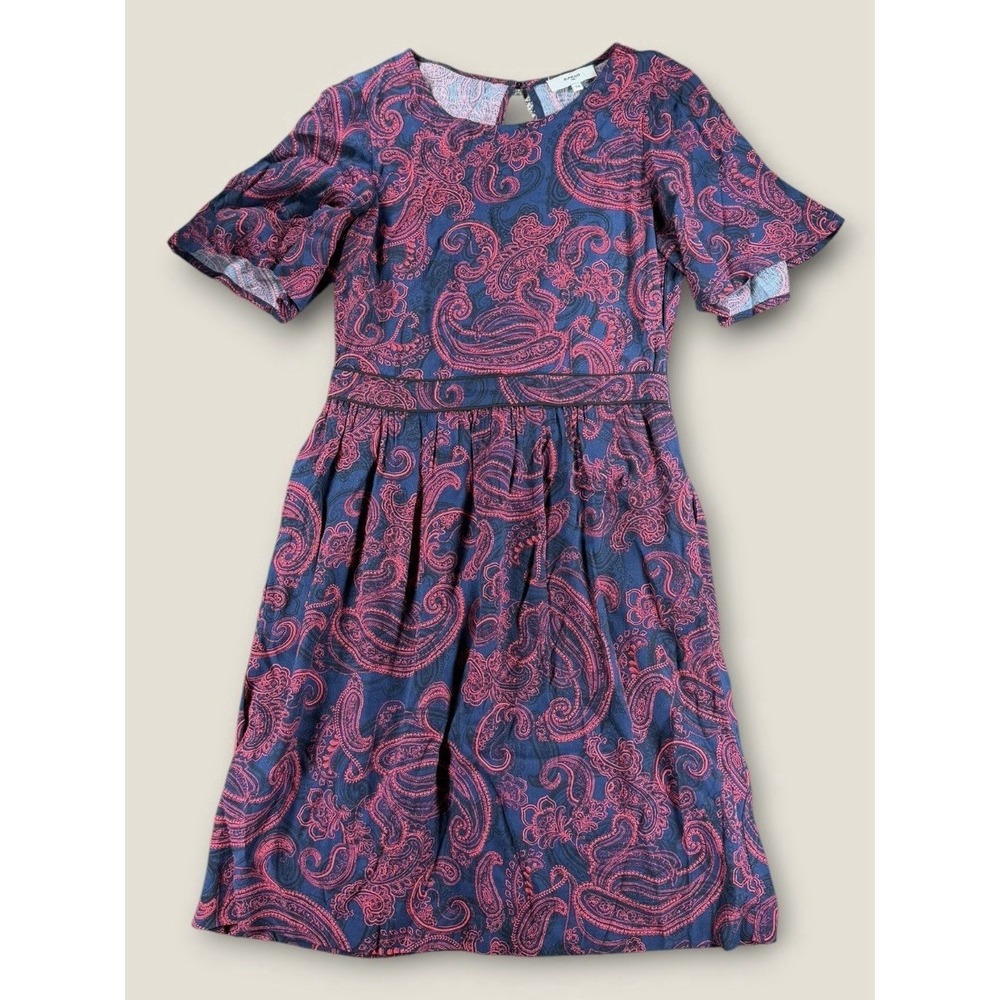 Suncoo Paris Dress T0 Small Navy Blue Pink Paisley Viscose Flutter Sleeve Mini